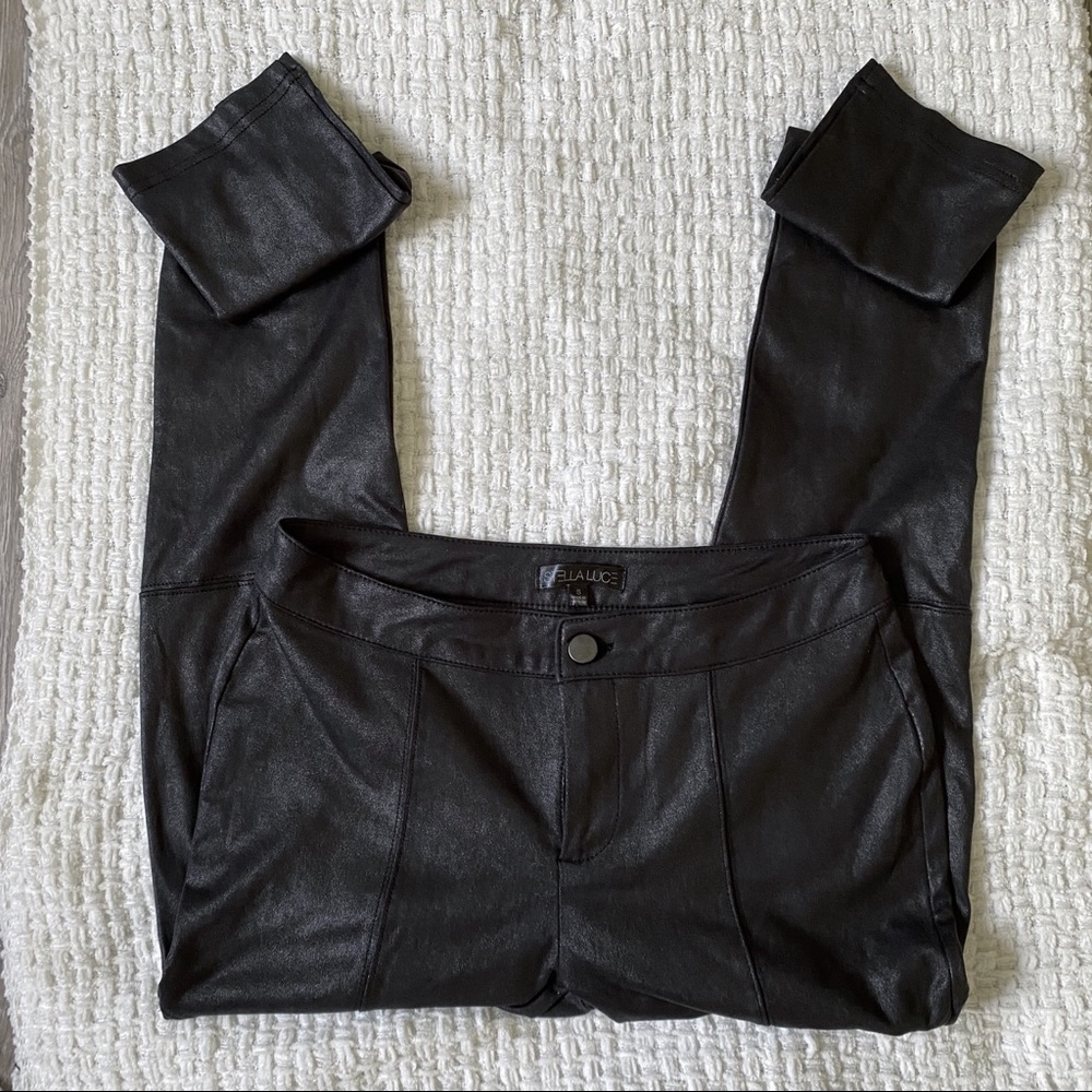 Stella Luce black faux suede leather moto style skinny pants sz s